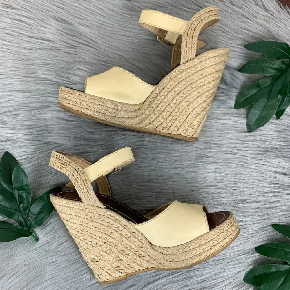 ETTORE‎ MASOTTI Cream Espadrille Wedge Sandals